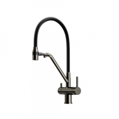 Смеситель для кухни Sancos Dora с гибким изливом, цвет вороненая сталь/черный, SC4003GG