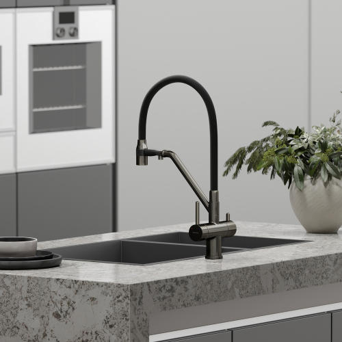 Смеситель для кухни Sancos Dora с гибким изливом, цвет вороненая сталь/черный, SC4003GG