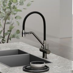Смеситель для кухни Sancos Dora с гибким изливом, цвет вороненая сталь/черный, SC4003GG