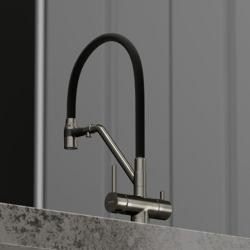 Смеситель для кухни Sancos Dora с гибким изливом, цвет вороненая сталь/черный, SC4003GG