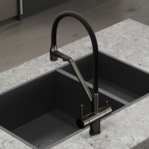 Смеситель для кухни Sancos Dora с гибким изливом, цвет вороненая сталь/черный, SC4003GG