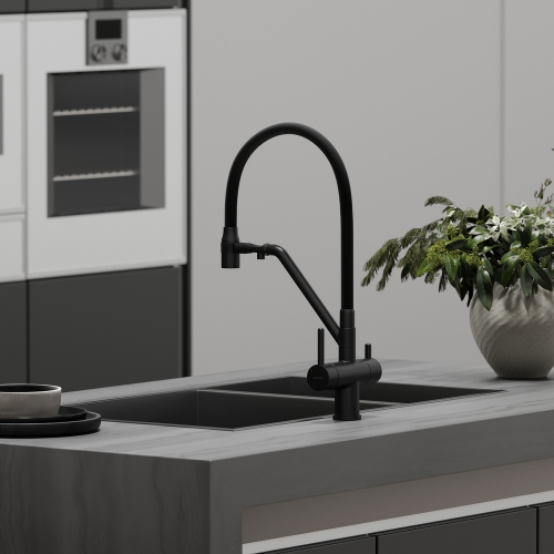Смеситель для кухни Sancos Dora с гибким изливом, цвет матовый черный/черный, SC4003MB