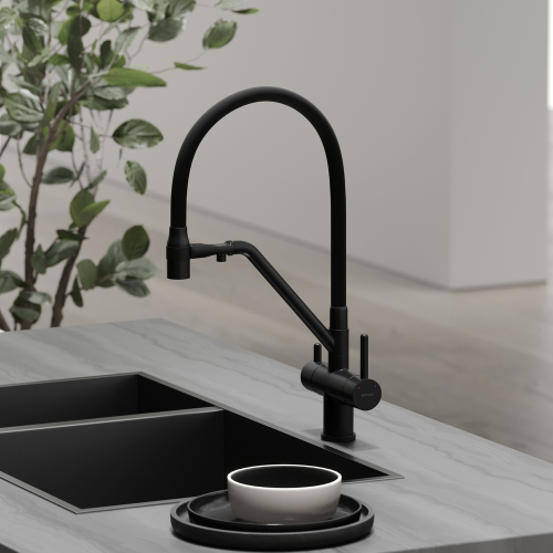 Смеситель для кухни Sancos Dora с гибким изливом, цвет матовый черный/черный, SC4003MB
