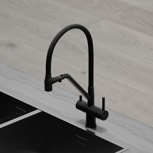 Смеситель для кухни Sancos Dora с гибким изливом, цвет матовый черный/черный, SC4003MB
