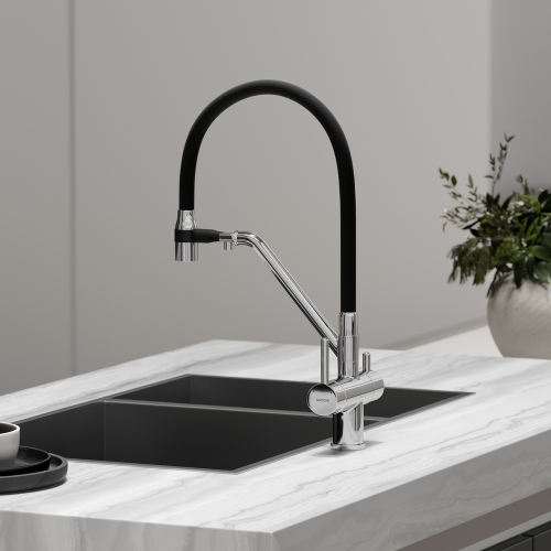 Смеситель для кухни Sancos Dora с гибким изливом, цвет хром/черный, SC4003CH