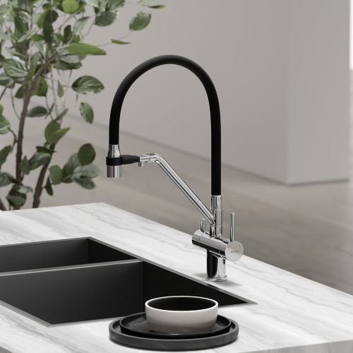 Смеситель для кухни Sancos Dora с гибким изливом, цвет хром/черный, SC4003CH