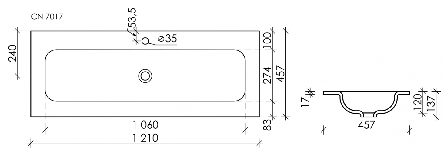 Раковина накладная CERAMICANOVA Grace прямоугольная, c одним отверстием CN7017