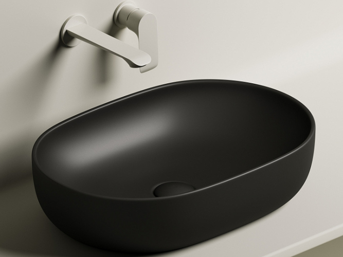 Умывальник CERAMICANOVA Element чаша накладная овальная (цвет Чёрный Матовый) CN6047MB