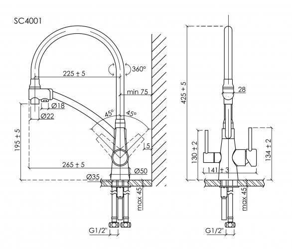 Смеситель для кухни Sancos Eri с гибким изливом, цвет брашированный никель/серый, SC4001BN