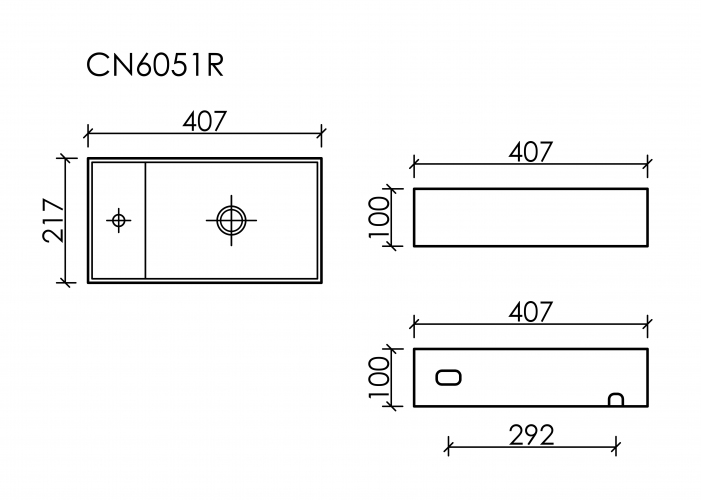 Умывальник CERAMICANOVA Element подвесной прямоугольный (чаша справа, отверстие под смеситель слева) цвет темный антрацит матовый CN6051RMDH