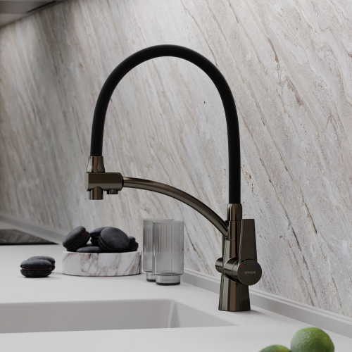 Смеситель для кухни Sancos Eri с гибким изливом, цвет вороненая сталь/черный, SC4001GG