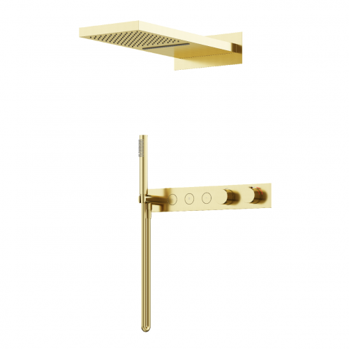 Душевой комплект с термостатом SANCOS Linn, с внутренней частью, брашированное золото, PVD покрытие, SC9023BG