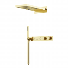 Душевой комплект с термостатом SANCOS Linn, с внутренней частью, брашированное золото, PVD покрытие, SC9023BG