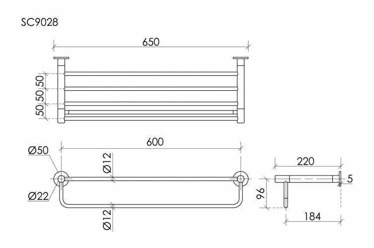 Полка SANCOS Base для полотенец, вороненая сталь, SC9028GG