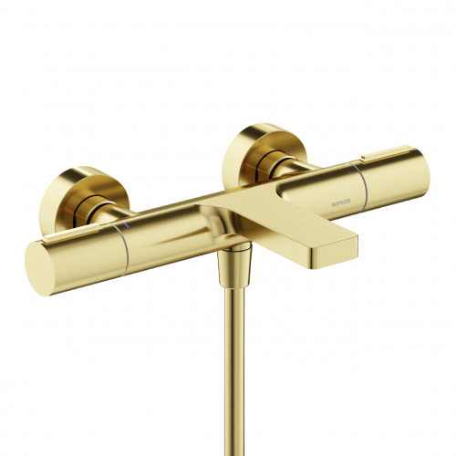 Термостатический Смеситель для ванны с душем SANCOS Etna, брашированное золото, PVD покрытие, SC9006BG