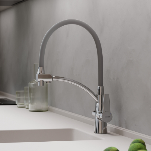 Смеситель для кухни Sancos Eri с гибким изливом, цвет хром/серый, SC4001CH