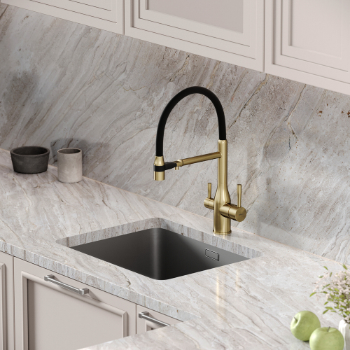 Смеситель для кухни Sancos Garda с гибким изливом, цвет брашированное золото/черный, SC4009BG