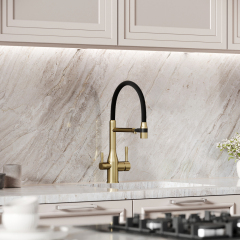 Смеситель для кухни Sancos Garda с гибким изливом, цвет брашированное золото/черный, SC4009BG
