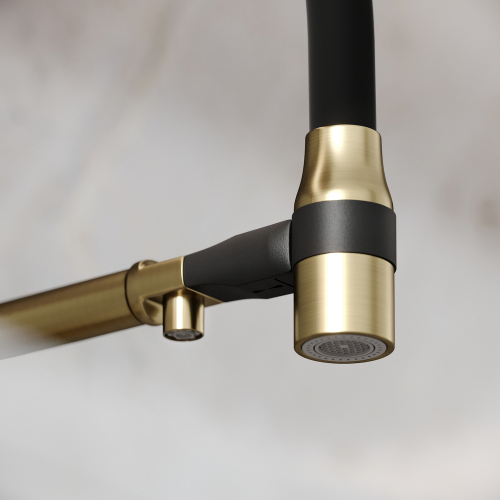 Смеситель для кухни Sancos Garda с гибким изливом, цвет брашированное золото/черный, SC4009BG