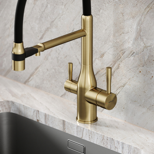 Смеситель для кухни Sancos Garda с гибким изливом, цвет брашированное золото/черный, SC4009BG