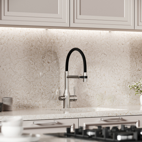 Смеситель для кухни Sancos Garda с гибким изливом, цвет брашированный никель/черный, SC4009BN