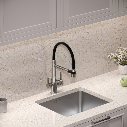 Смеситель для кухни Sancos Garda с гибким изливом, цвет брашированный никель/черный, SC4009BN