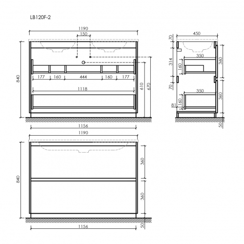 Тумба напольная под раковину SANCOS Libra Floor, белый глянец 1190х450х840 мм, LB120F-2W