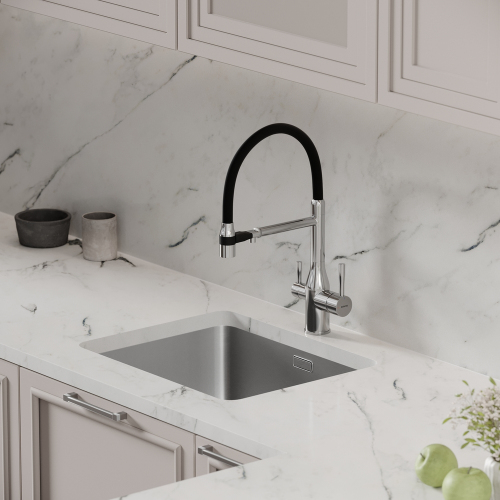 Смеситель для кухни Sancos Garda с гибким изливом, цвет хром/черный, SC4009CH