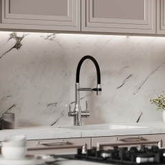 Смеситель для кухни Sancos Garda с гибким изливом, цвет хром/черный, SC4009CH