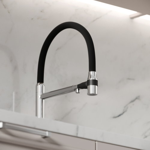 Смеситель для кухни Sancos Garda с гибким изливом, цвет хром/черный, SC4009CH