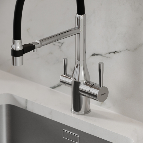 Смеситель для кухни Sancos Garda с гибким изливом, цвет хром/черный, SC4009CH