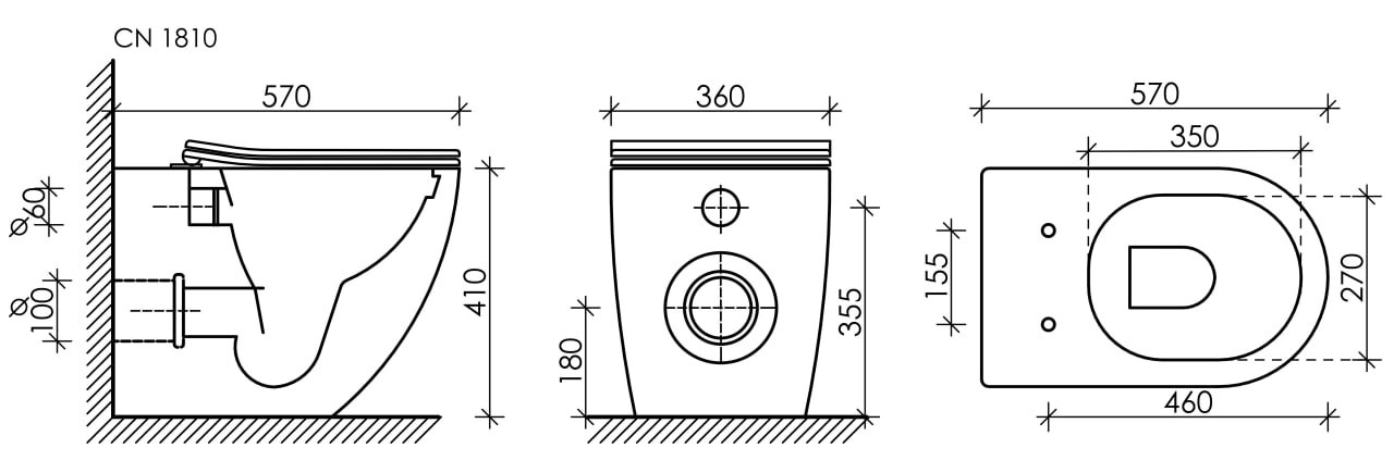Унитаз CERAMICANOVA Mia Rimless напольный приставной CN1810