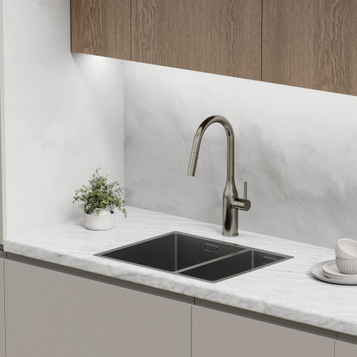 Смеситель для кухни Sancos Grand с вытяжным изливом, цвет вороненая сталь, SC4002GG