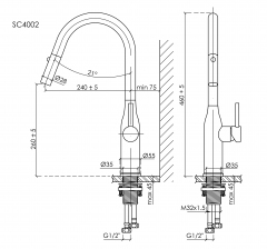 Смеситель для кухни Sancos Grand с вытяжным изливом, цвет матовый черный, SC4002MB