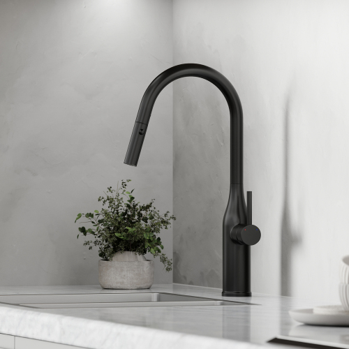 Смеситель для кухни Sancos Grand с вытяжным изливом, цвет матовый черный, SC4002MB