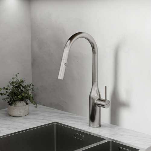 Смеситель для кухни Sancos Grand с вытяжным изливом, цвет нержавеющая сталь, SC4002BNG