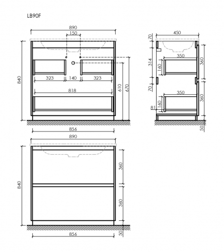Тумба напольная под раковину SANCOS Libra Floor, белый глянец 890х450х840 мм, LB90FW