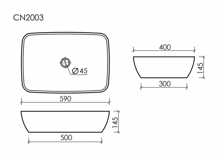 Умывальник чаша CERAMICANOVA FORM накладная прямоугольная CN2003