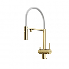 Смеситель для кухни Sancos Imola с гибким изливом, цвет брашированное золото/белый, SC4010BG
