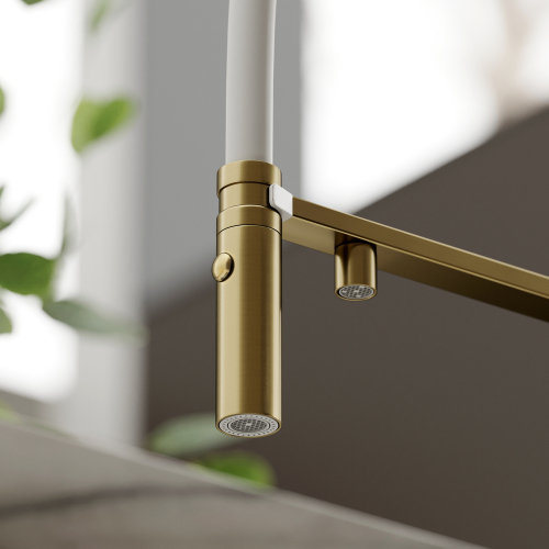 Смеситель для кухни Sancos Imola с гибким изливом, цвет брашированное золото/белый, SC4010BG