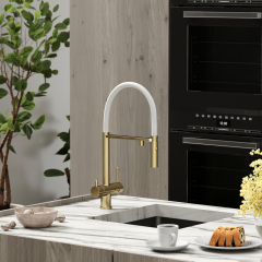 Смеситель для кухни Sancos Imola с гибким изливом, цвет брашированное золото/белый, SC4010BG