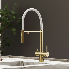 Смеситель для кухни Sancos Imola с гибким изливом, цвет брашированное золото/белый, SC4010BG