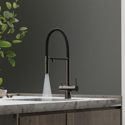 Смеситель для кухни Sancos Imola с гибким изливом, цвет вороненая сталь/черный, SC4010GG