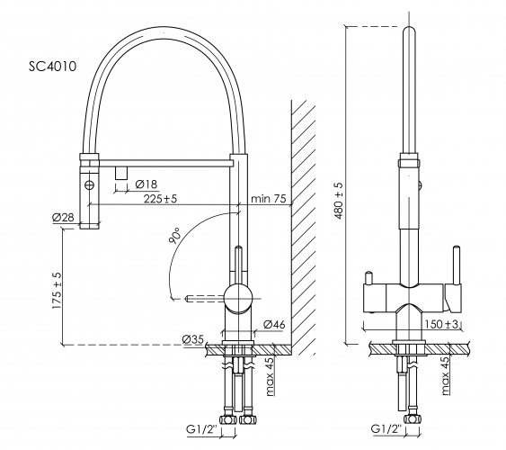 Смеситель для кухни Sancos Imola с гибким изливом, цвет матовый черный/черный, SC4010MB