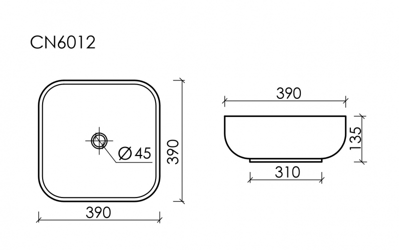 Умывальник CERAMICANOVA Element чаша накладная квадратная CN6012