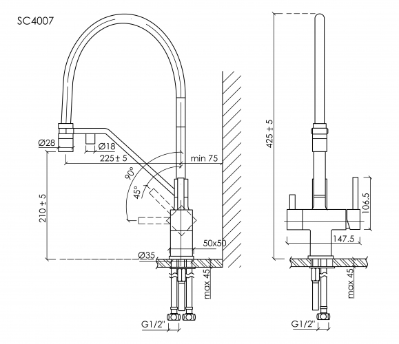 Смеситель для кухни Sancos Loro с гибким изливом, цвет брашированное золото/черный, SC4007BG