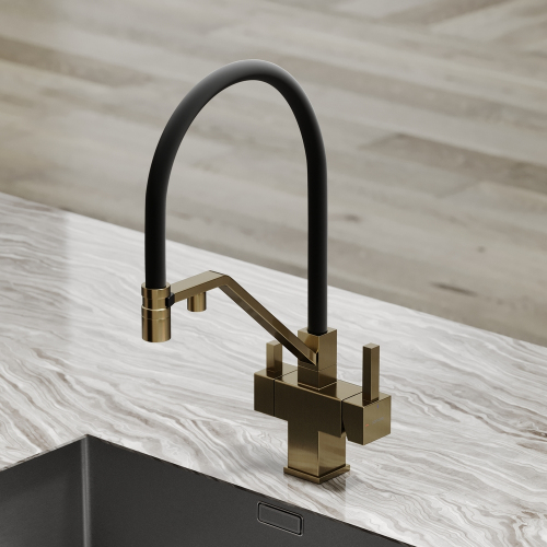 Смеситель для кухни Sancos Loro с гибким изливом, цвет брашированное золото/черный, SC4007BG