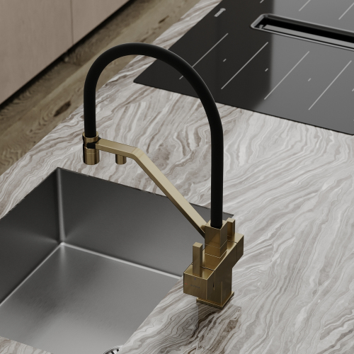 Смеситель для кухни Sancos Loro с гибким изливом, цвет брашированное золото/черный, SC4007BG