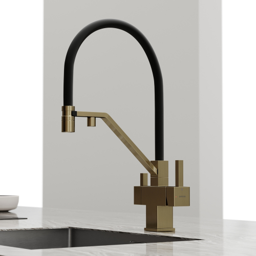 Смеситель для кухни Sancos Loro с гибким изливом, цвет брашированное золото/черный, SC4007BG