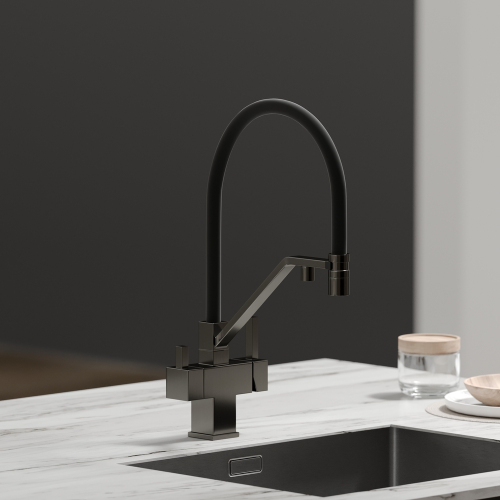 Смеситель для кухни Sancos Loro с гибким изливом, цвет вороненая сталь/черный, SC4007GG